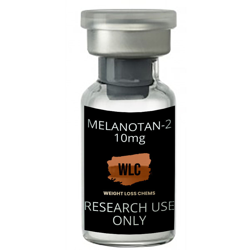 Melanotan-2 10mg vial for research use only.  Weight Loss Chems (WLC) branded.
