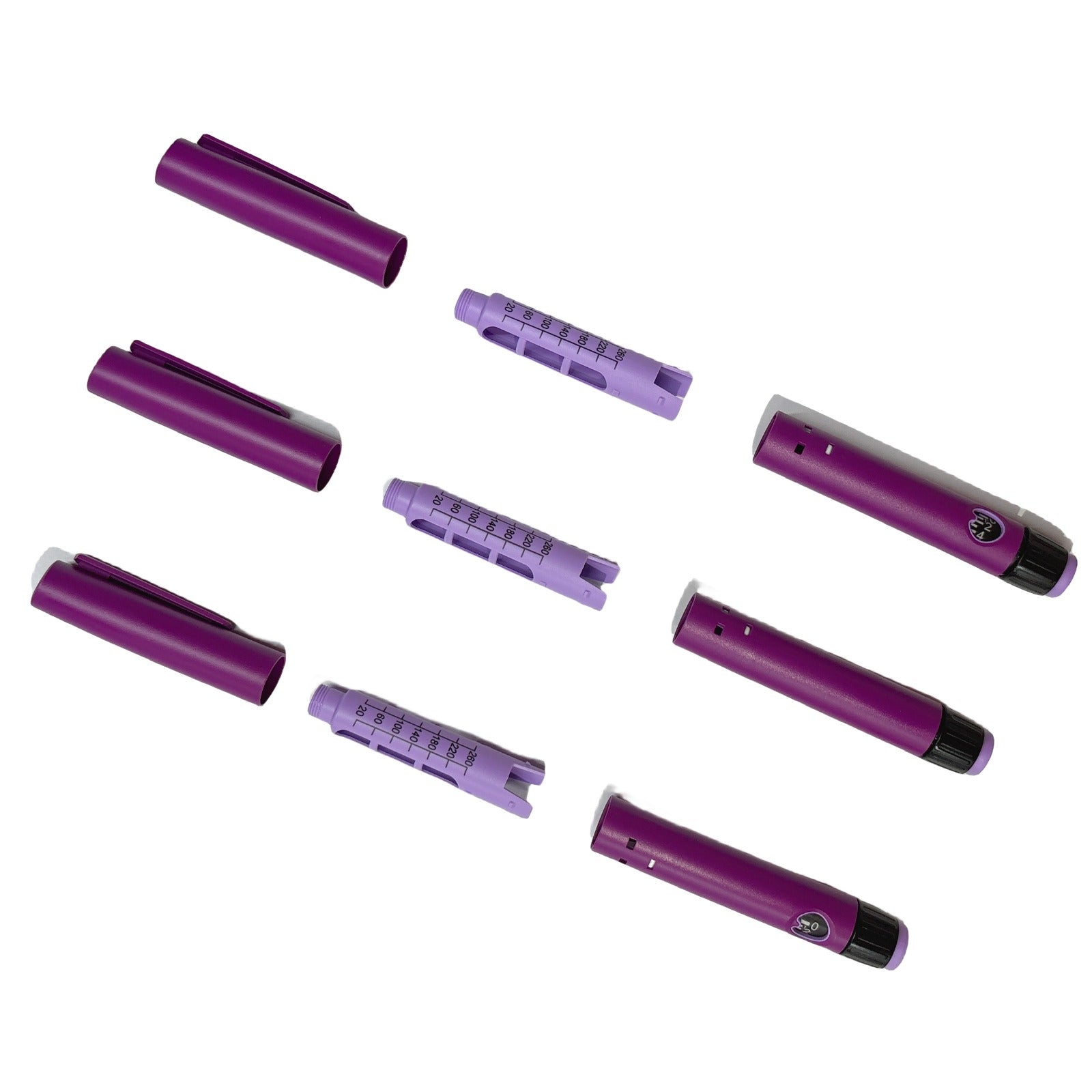 Value Ret kit with disposable pen: Disassembled view showing pen components, including cartridge and casing.